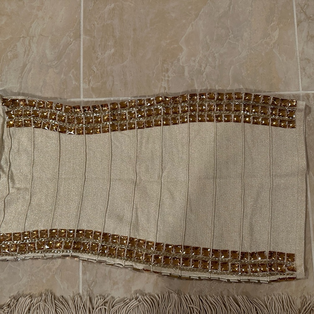 WOW Couture sparkle Gold/Cream dress with side crystals